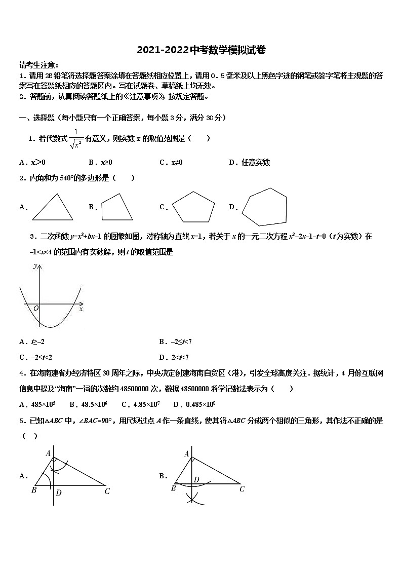 2022届湖南省邵阳市邵东县市级名校中考联考数学试卷含解析01
