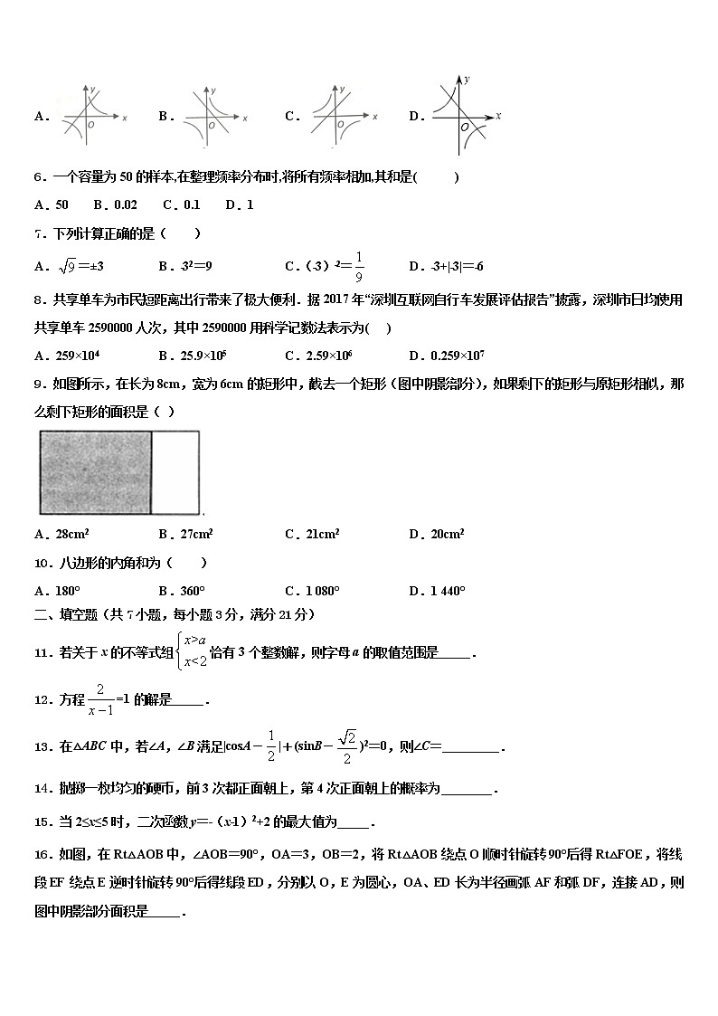 2022届湖南省张家界五道水镇中学中考数学押题卷含解析02