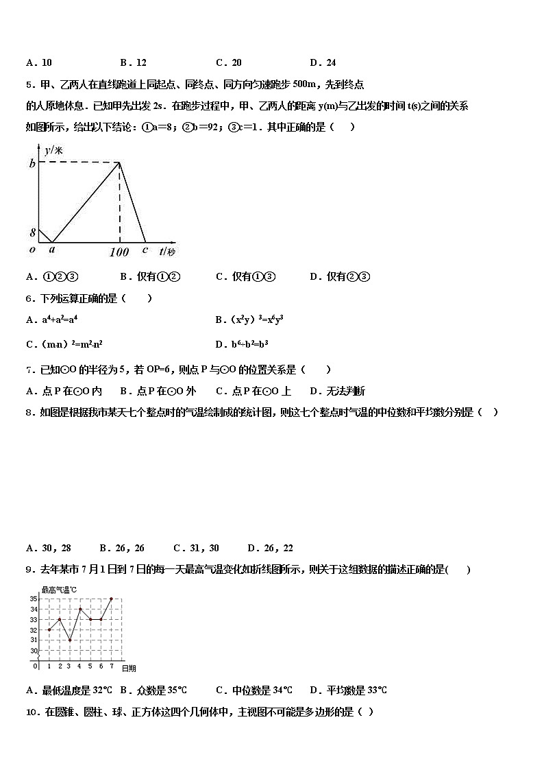 2022届黑龙江省哈尔滨市宾县达标名校毕业升学考试模拟卷数学卷含解析02