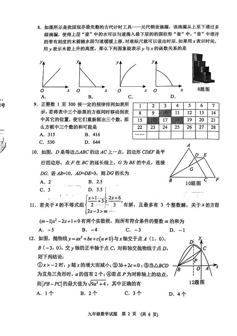 重庆市渝中区九年级2021-2022学年九年级下学期第二次调研考试数学试题  图片版无答案02
