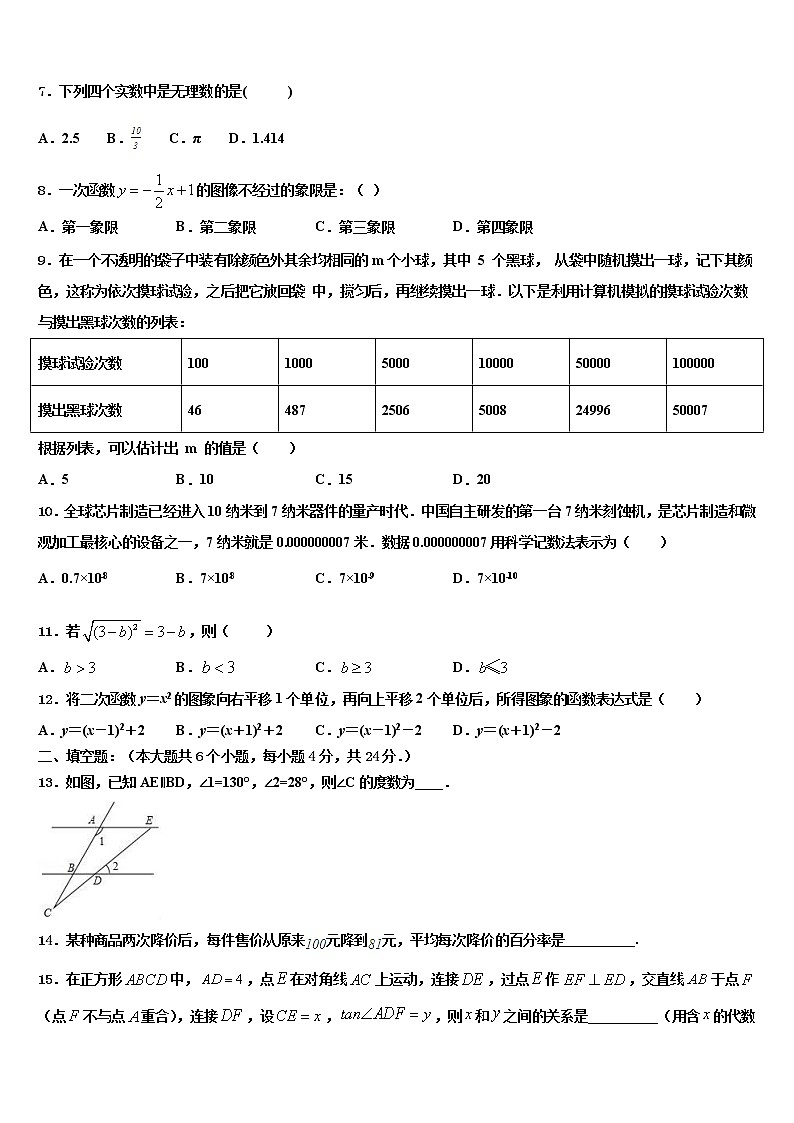 2022届宁夏省重点中学中考数学全真模拟试题含解析02