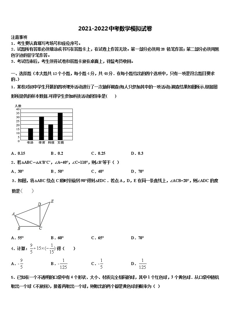 2022届山东省郯城县中考数学考前最后一卷含解析第1页