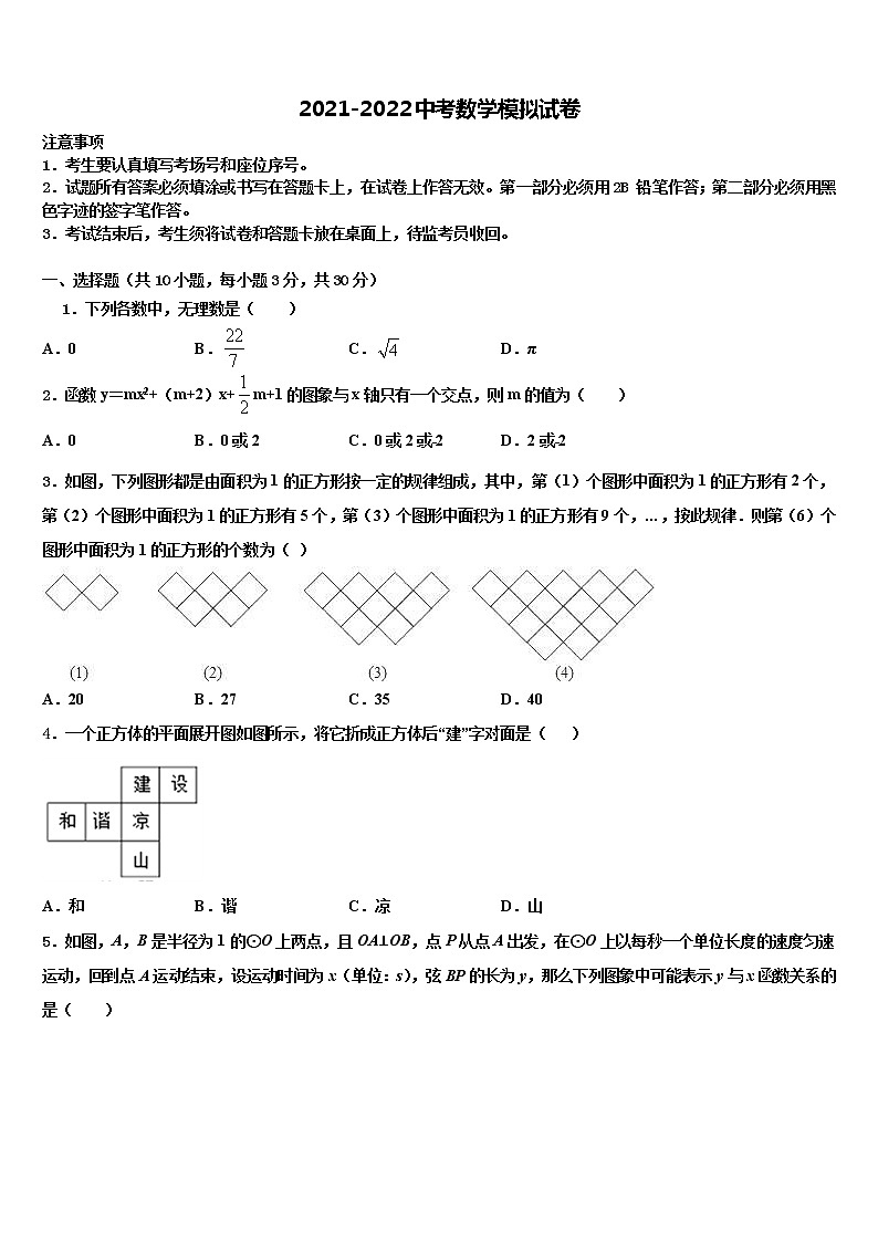 2022届四川省乐山市井研县重点达标名校中考数学最后一模试卷含解析01