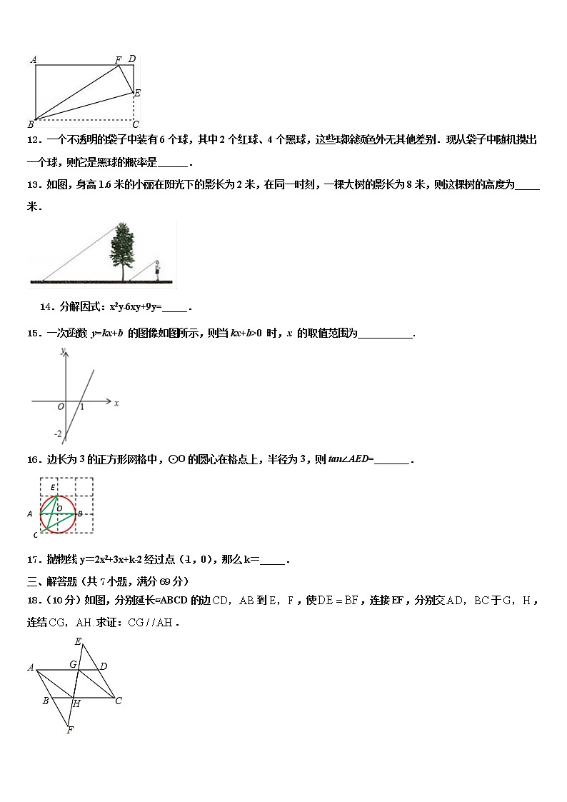 2022届天津市塘沽区一中学中考数学模拟精编试卷含解析03