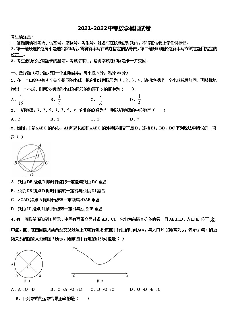 2022年安徽省阜阳市郁文中学中考五模数学试题含解析01