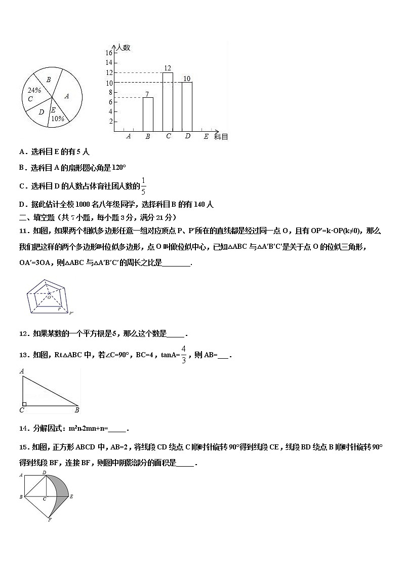 2022届云南省元马中学重点中学中考数学适应性模拟试题含解析03