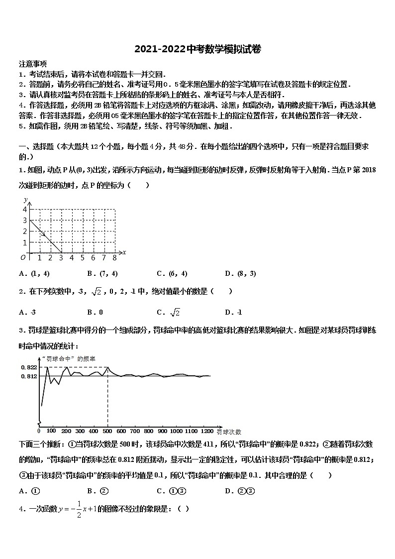 2022年安徽省淮南市西部重点名校中考数学押题卷含解析01