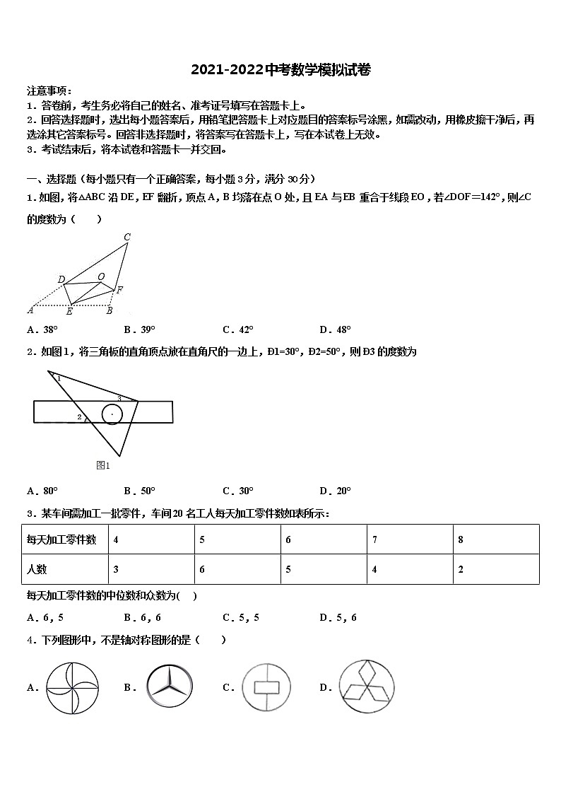 2022年福建省南平市中考数学押题试卷含解析第1页