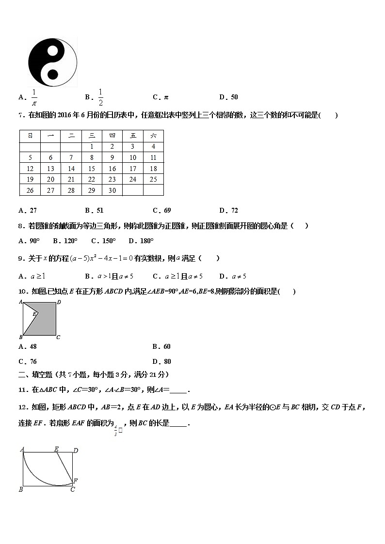2022年黑龙江省双鸭山市市级名校中考一模数学试题含解析02