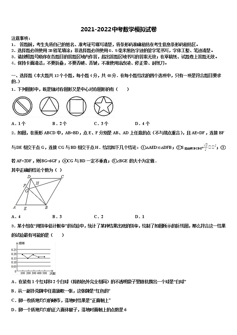 2022年湖北省武汉市重点中学中考五模数学试题含解析第1页