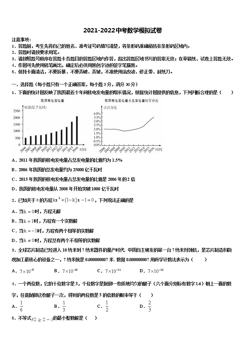 2022年湖北省襄阳市樊城区太平店镇重点中学中考数学最后冲刺模拟试卷含解析01