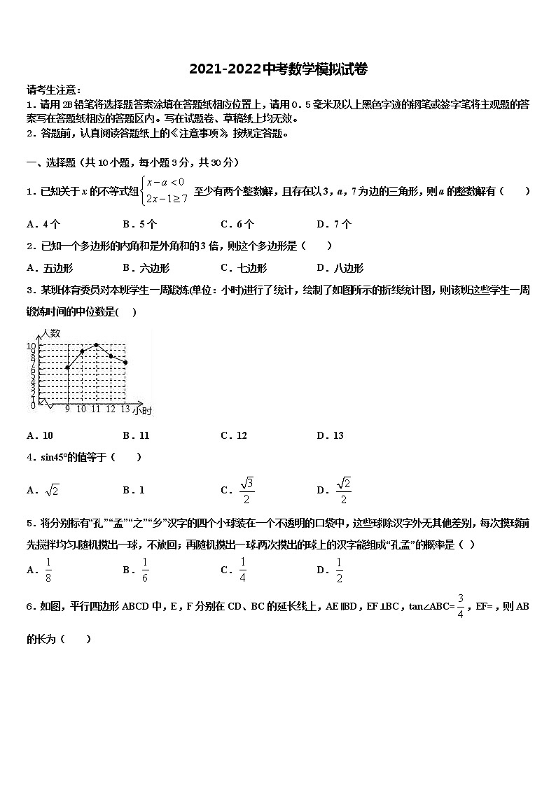 2022年江苏省南京市宁海五十中学中考试题猜想数学试卷含解析01