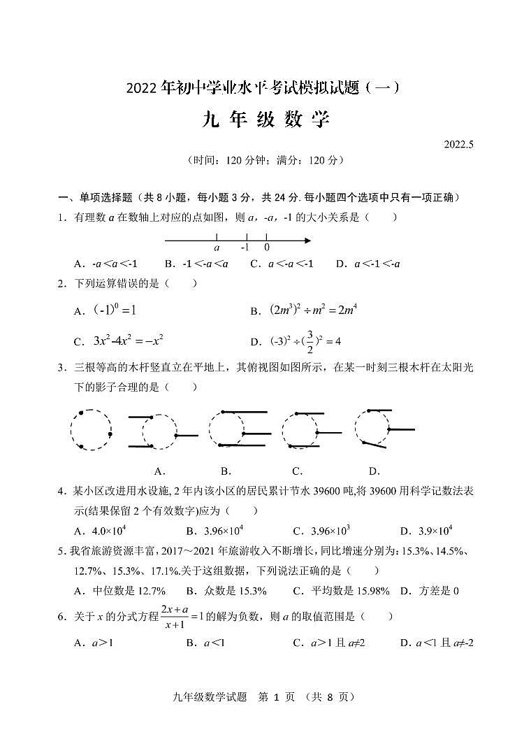 2022年山东省潍坊安丘市、高密市中考一模数学试题第1页