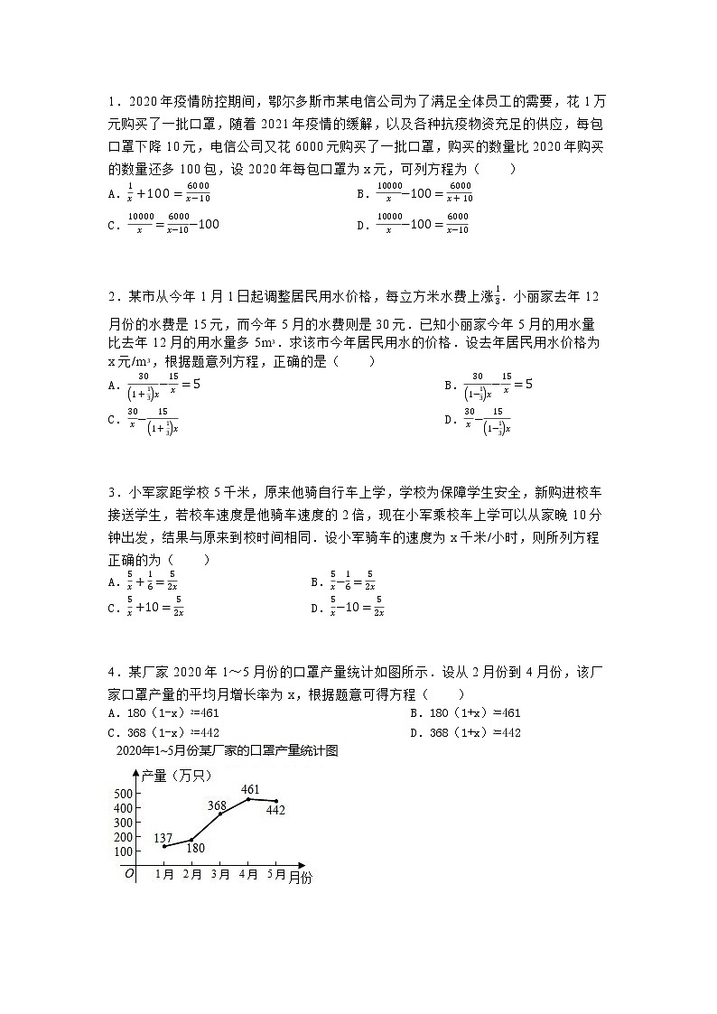 专题2—方程（含函数应用）2022年内蒙鄂尔多斯中考数学复习专题（无答）第1页