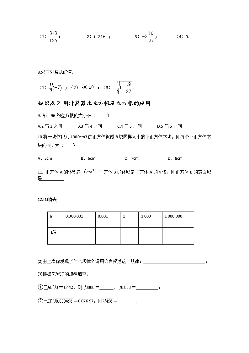 6.2 立方根-2021-2022学年七年级数学第二学期课后练习 (人教版)（原卷版）02