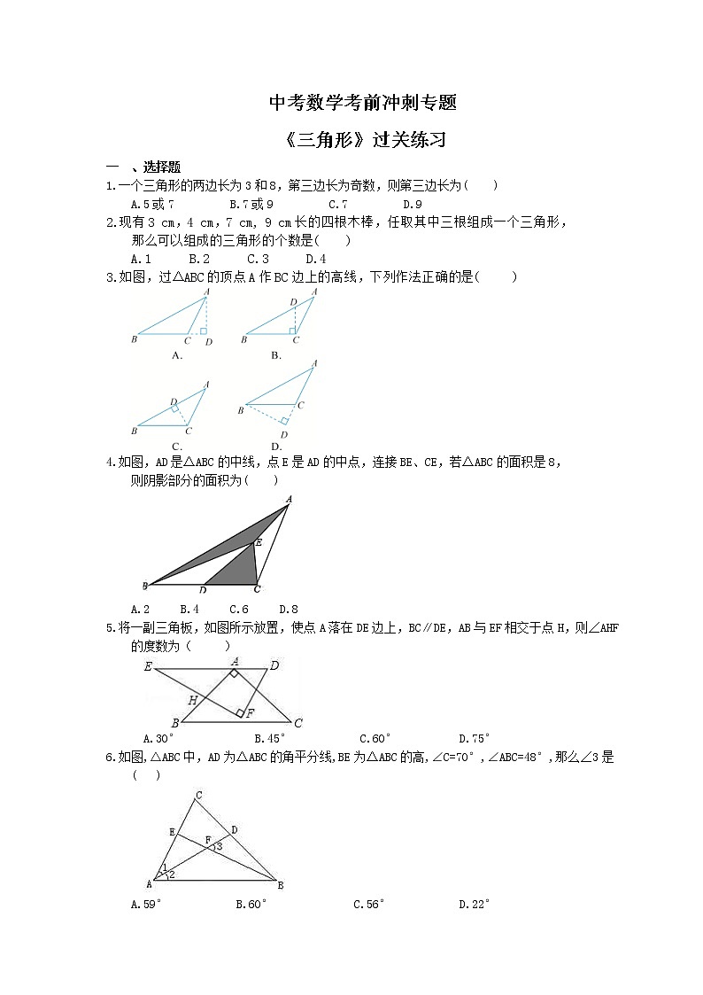 中考数学考前冲刺专题《三角形》过关练习（含答案）01