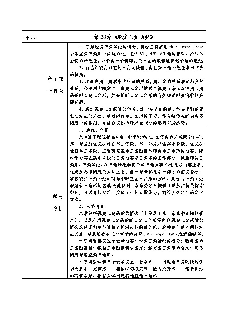 28.1锐角三角函数教学设计2021—2022学年人教版数学九年级下册01