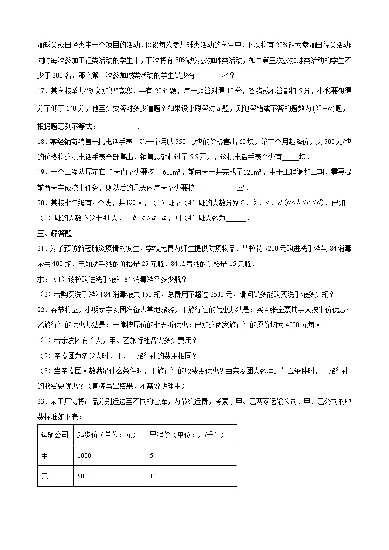 人教版七年级数学下册---综合实践之一元一次不等式的应用专练（原卷+解析）03