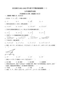 2022年辽宁省沈阳市沈北新区中考一模考试数学试题(word版含答案)