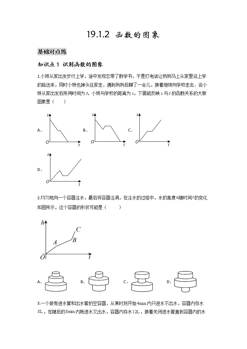 19.1.2 函数的图象-2021-2022学年八年级数学下学期课后练习 (人教版)（原卷版）第1页