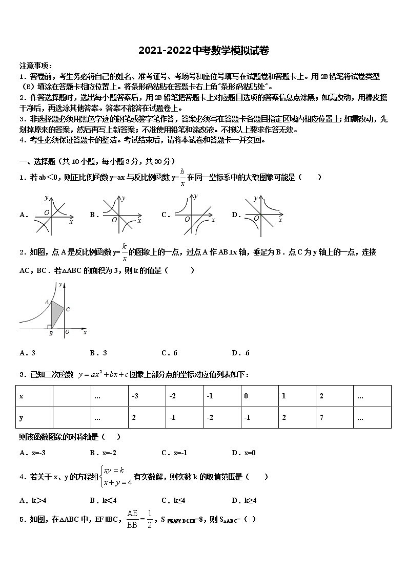 2022年浙江省杭州市滨兰中学中考数学全真模拟试题含解析01
