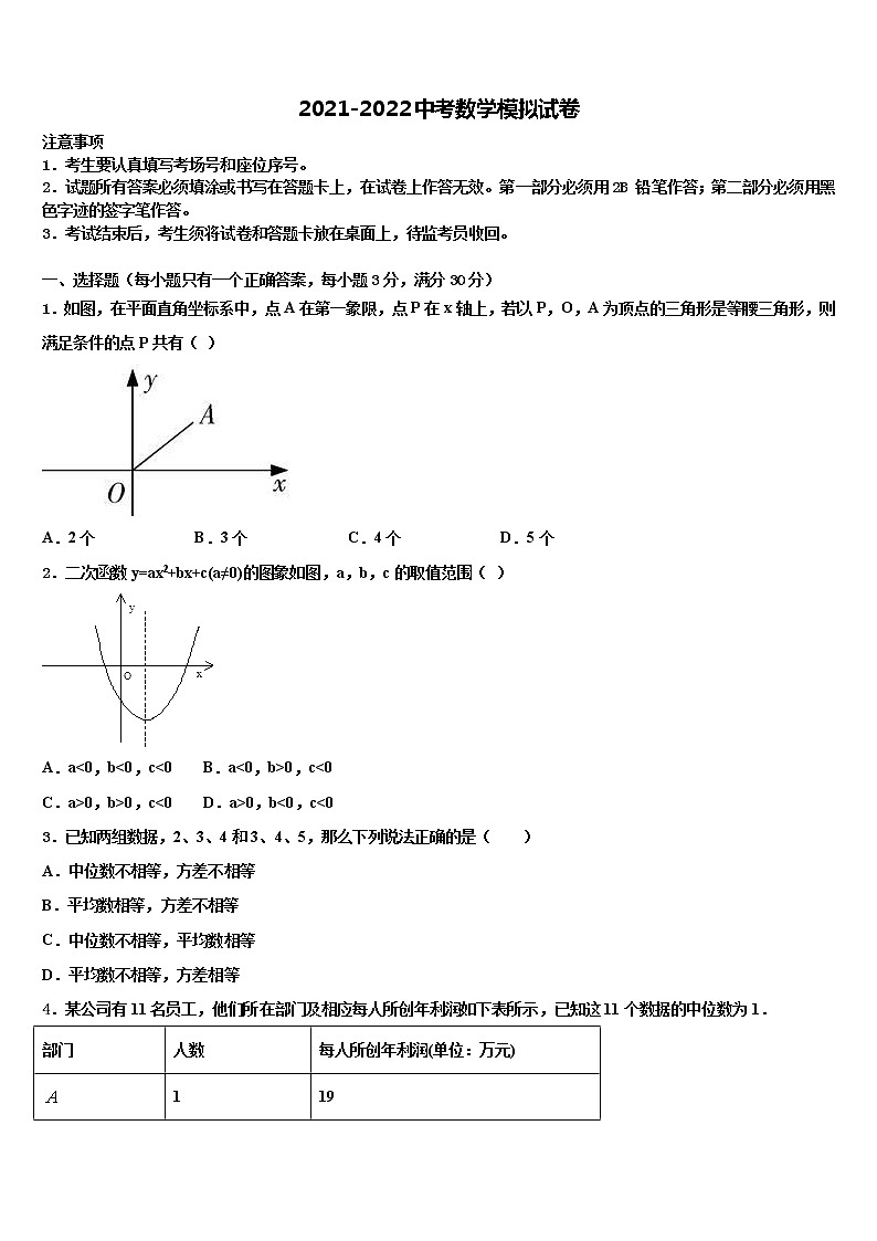 福建省厦门市第一中学2021-2022学年中考数学模试卷含解析第1页