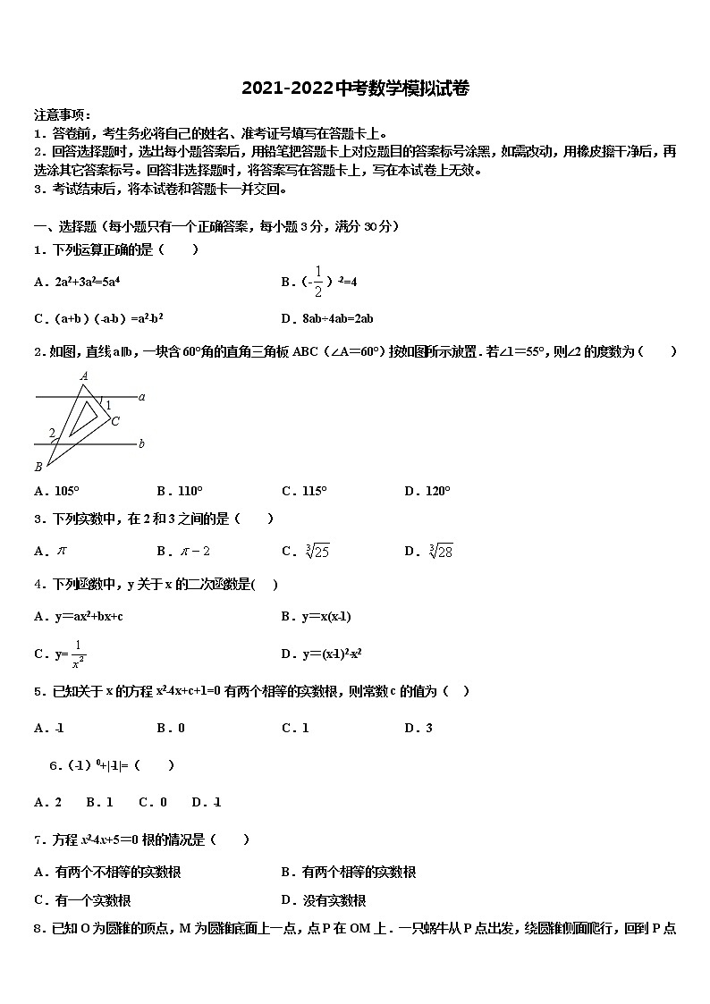 广东省广州市绿翠现代实验校2021-2022学年初中数学毕业考试模拟冲刺卷含解析01