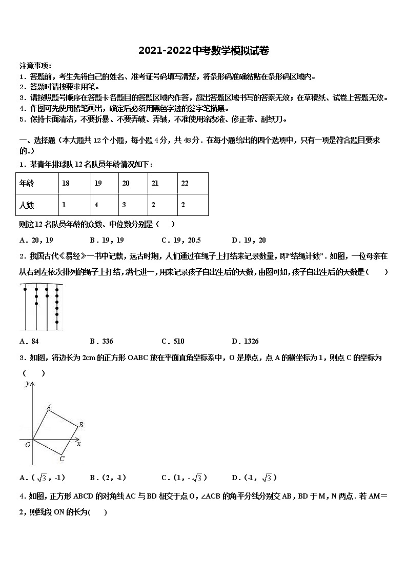 湖北省黄石市阳新一中卓越联盟2021-2022学年中考适应性考试数学试题含解析第1页