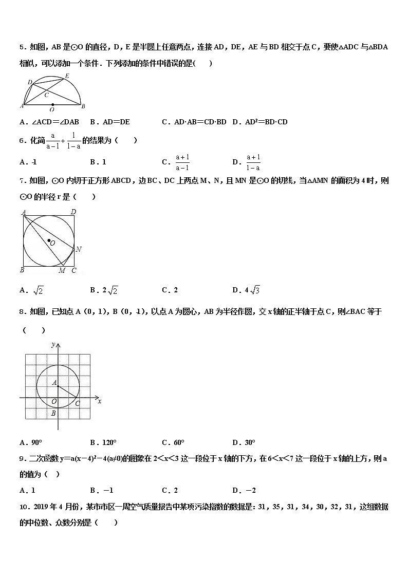 河南省驻马店市上蔡一中学2021-2022学年中考数学模拟精编试卷含解析02