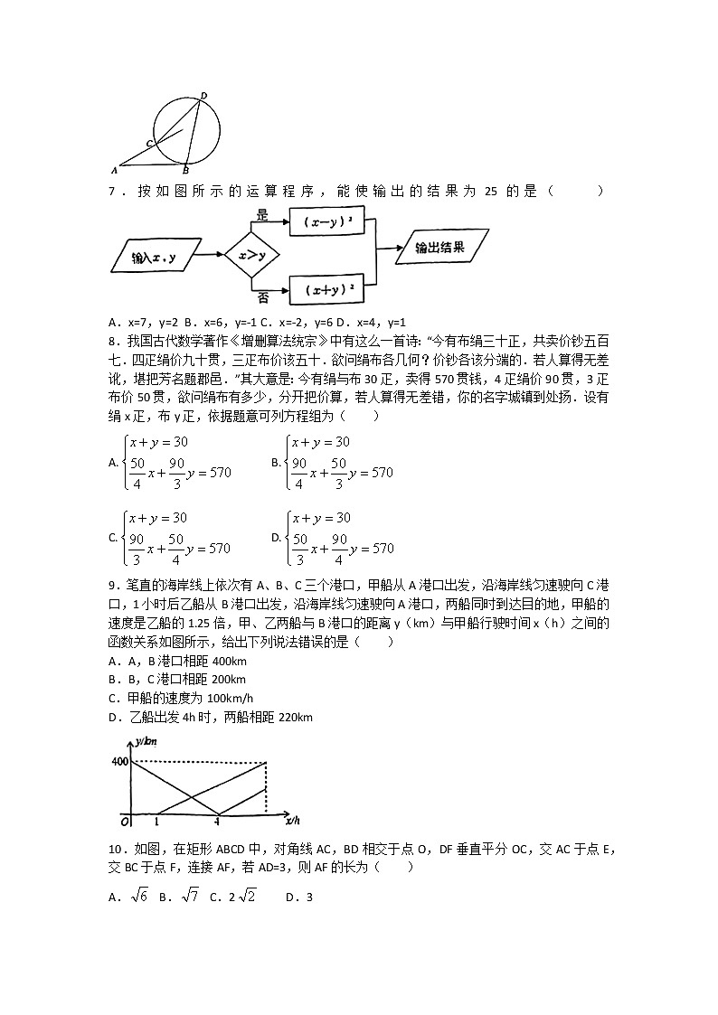 2021-2022学年重庆市渝北实验中学九年级（下）期中数学试卷（无答案）第2页