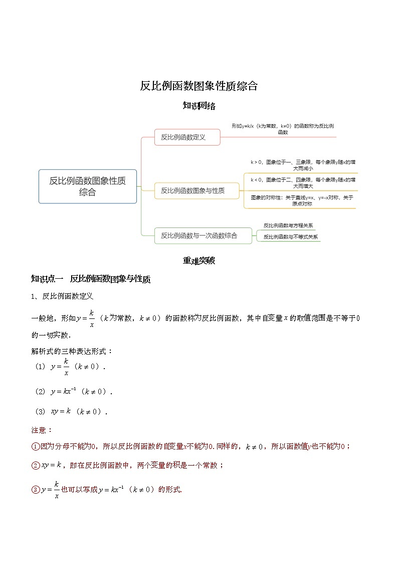 苏科版八年级下册【11.2反比例函数图象性质综合】学案01