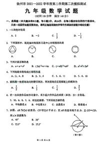 江苏省徐州市树人初级中学2022年九年级中考二模数学试卷（含答案）