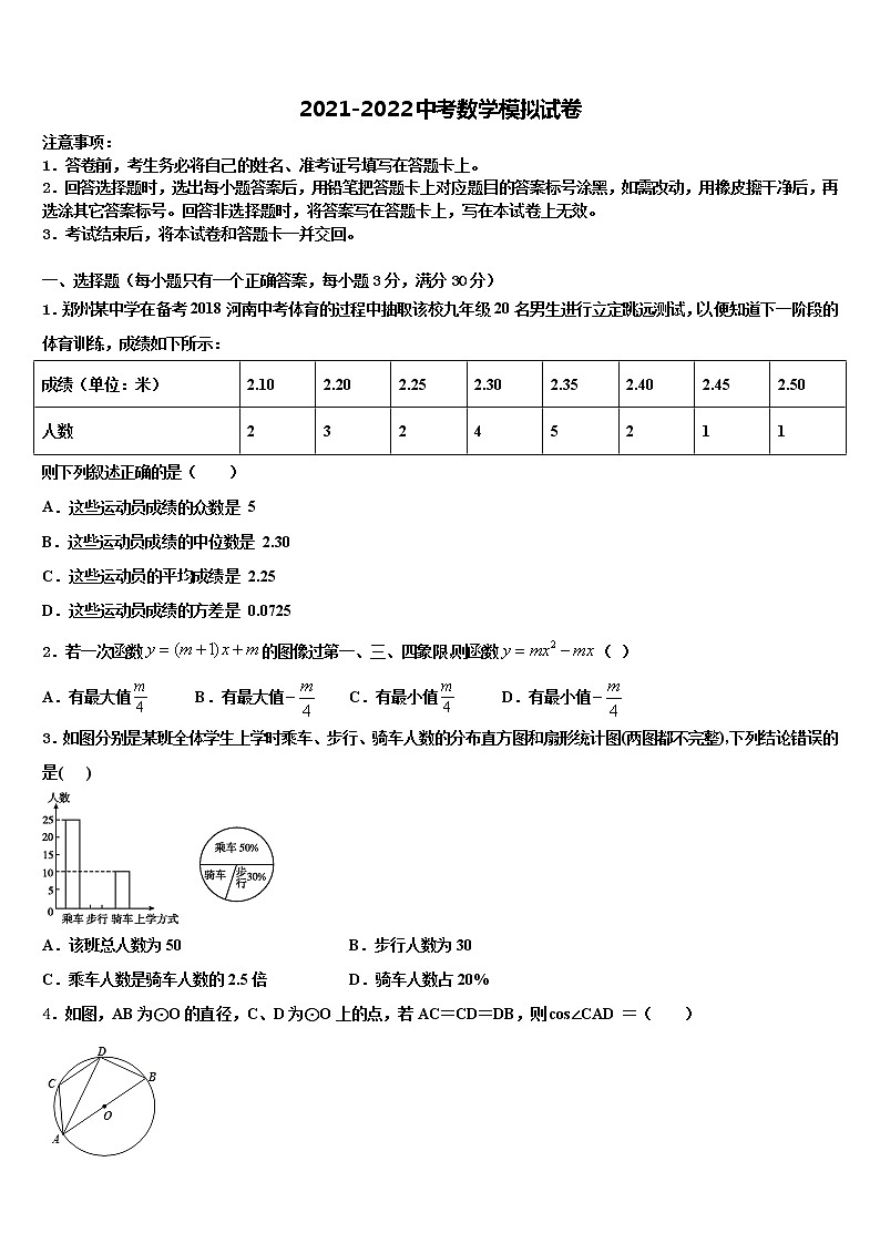 山东省五莲于里中学2022年中考数学全真模拟试题含解析01