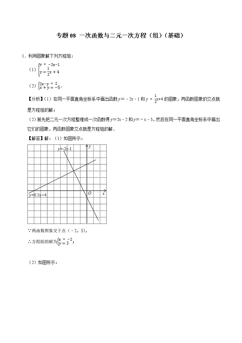 专题08 一次函数与二元一次方程（组）（基础）（老师版）第1页