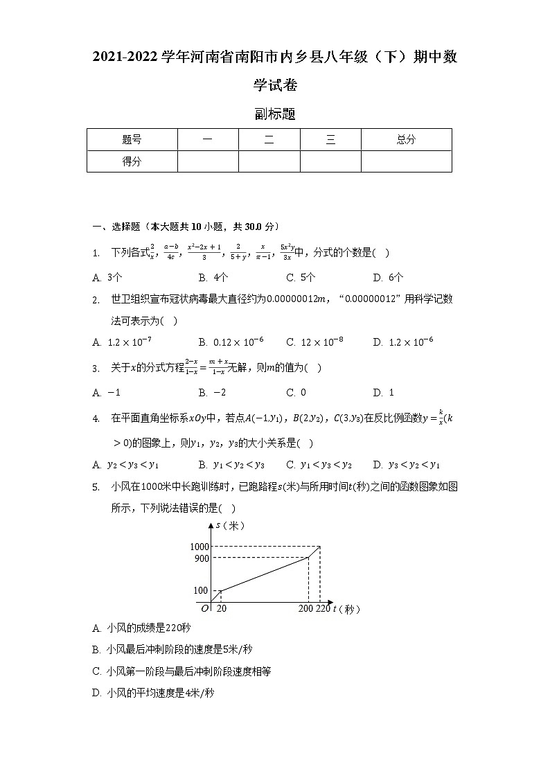 2021-2022学年河南省南阳市内乡县八年级（下）期中数学试卷（含解析）01