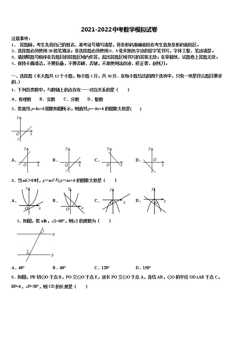 山西省蒲县2022年初中数学毕业考试模拟冲刺卷含解析第1页