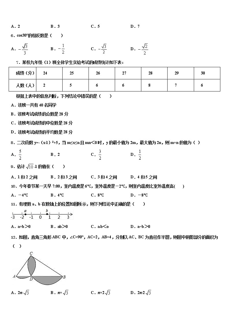 陕西省宝鸡市重点重点名校2022年中考二模数学试题含解析02