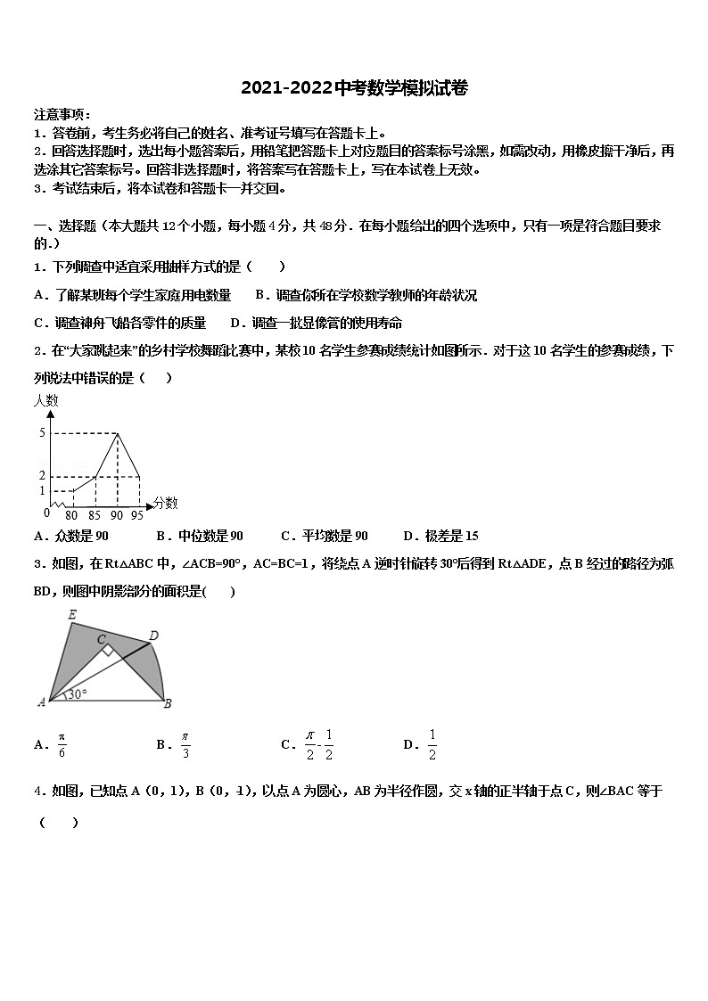 上海市民办张江集团中学2022年中考试题猜想数学试卷含解析第1页