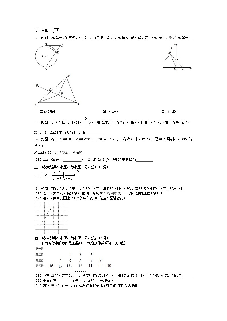 安徽省合肥市肥东县2021-2022学年中考二模数学试卷（有答案）02