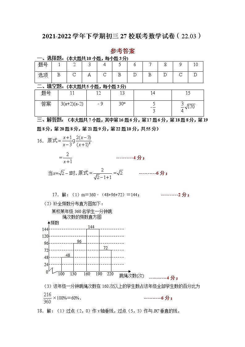 2022届山西省临汾市襄汾县九年级中考适应性训练（一模）数学卷及答案01