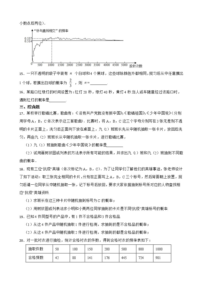 浙教版数学复习阶梯训练：简单事件的概率含解析 （基础巩固）第3页