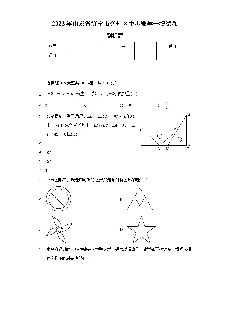 2022年山东省济宁市兖州区中考数学一模试卷（含解析）01