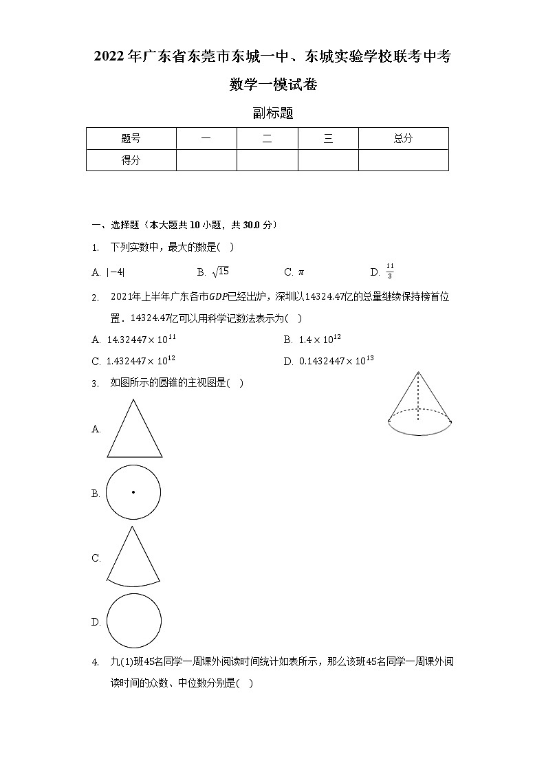 2022年广东省东莞市东城一中、东城实验学校联考中考数学一模试卷（含解析）01
