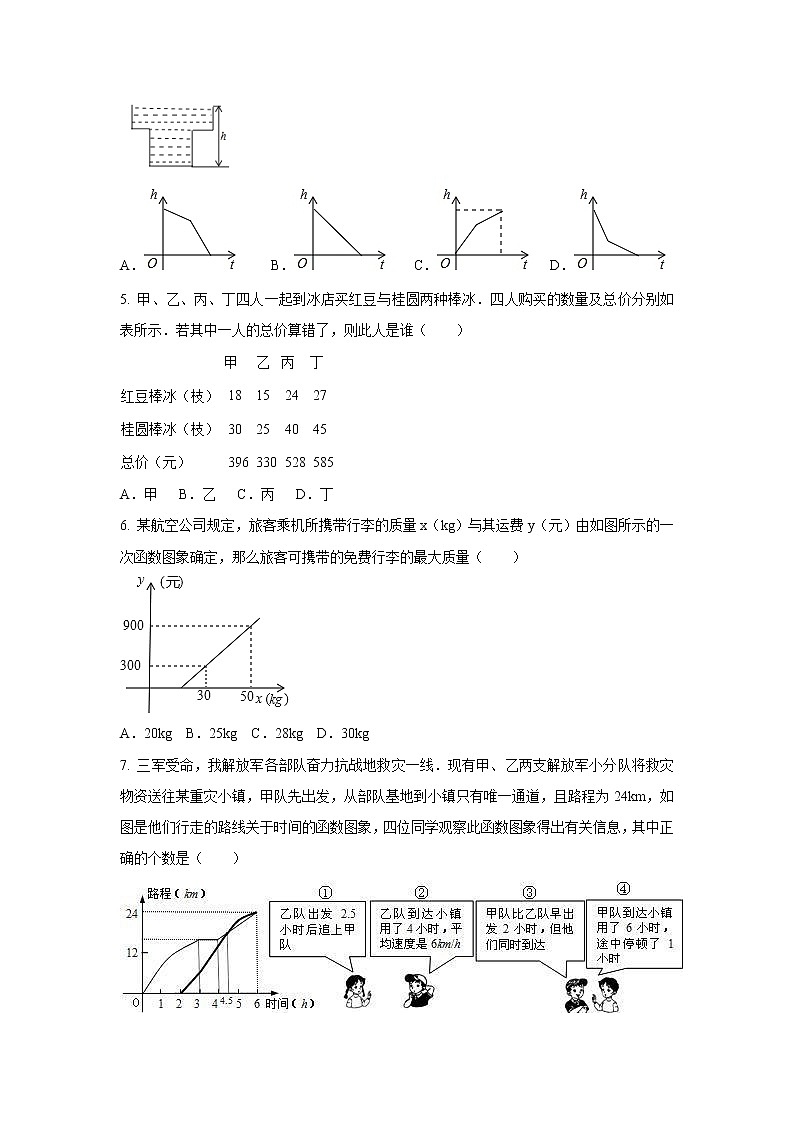 2022人教版八年级数学下册第十九章 一次函数周周测8（19.3）附答案解析02
