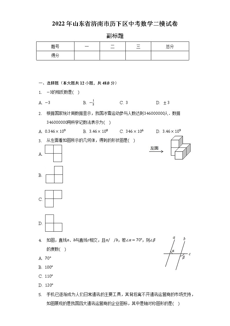 2022年山东省济南市历下区中考数学二模试卷（含解析）01