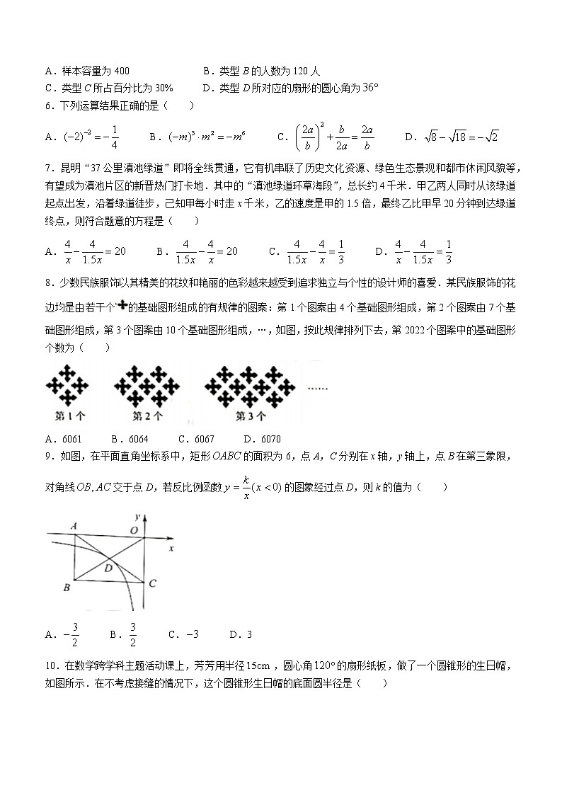 2022年云南省昆明市官渡区九年级二模数学试卷(word版含答案)第2页