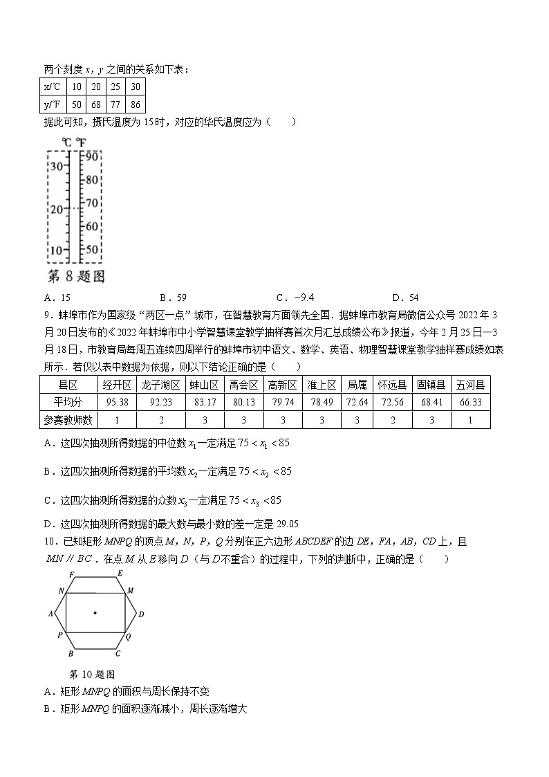 2022年安徽省蚌埠中考二模数学试卷（含答案）第2页