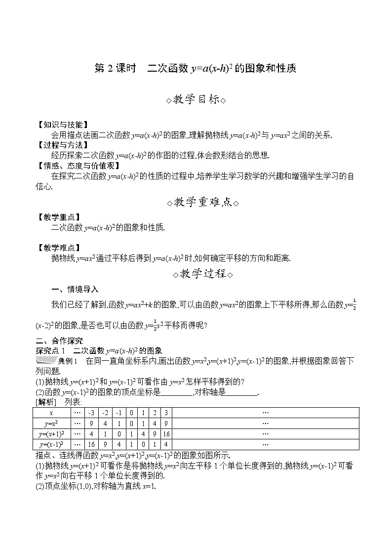 人教版九年级数学上册 22.1.3　 第2课时　二次函数y=a(x-h)2的图象和性质 教案01