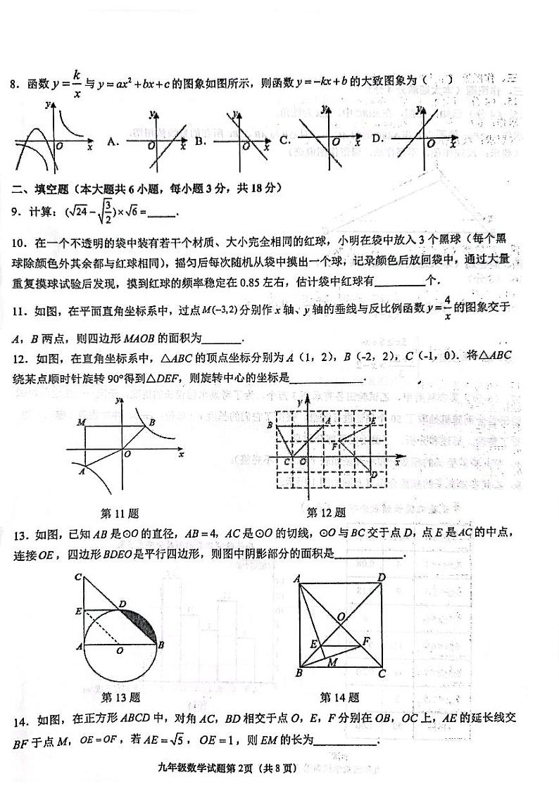 山东省青岛市青大附中2021—2022学年九年级第二学期数学二模考试第2页