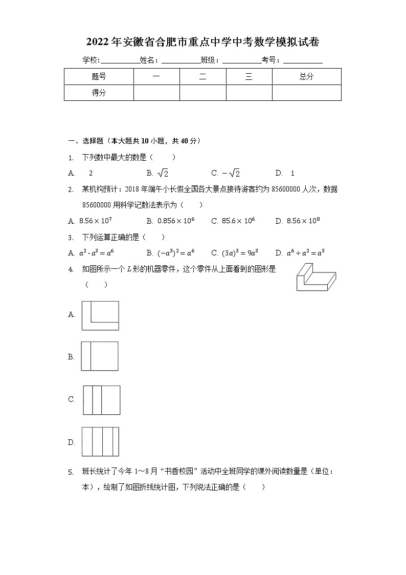 2022年安徽省合肥市重点中学中考数学模拟试卷(word版含答案)01